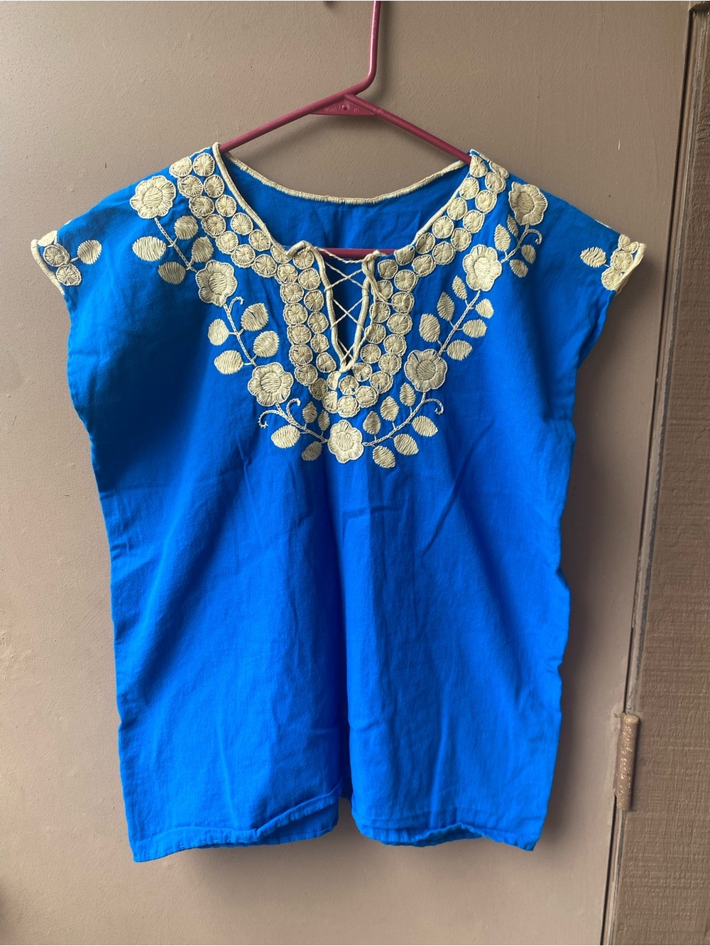 Embroidered Blue Women's Peasant Top